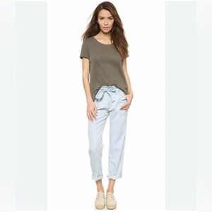 $238 CURRENT ELLIOTT Sz23 THE NEWSBOY CHAMBRAY PAPER BAG TROUSERS JEANS ICE